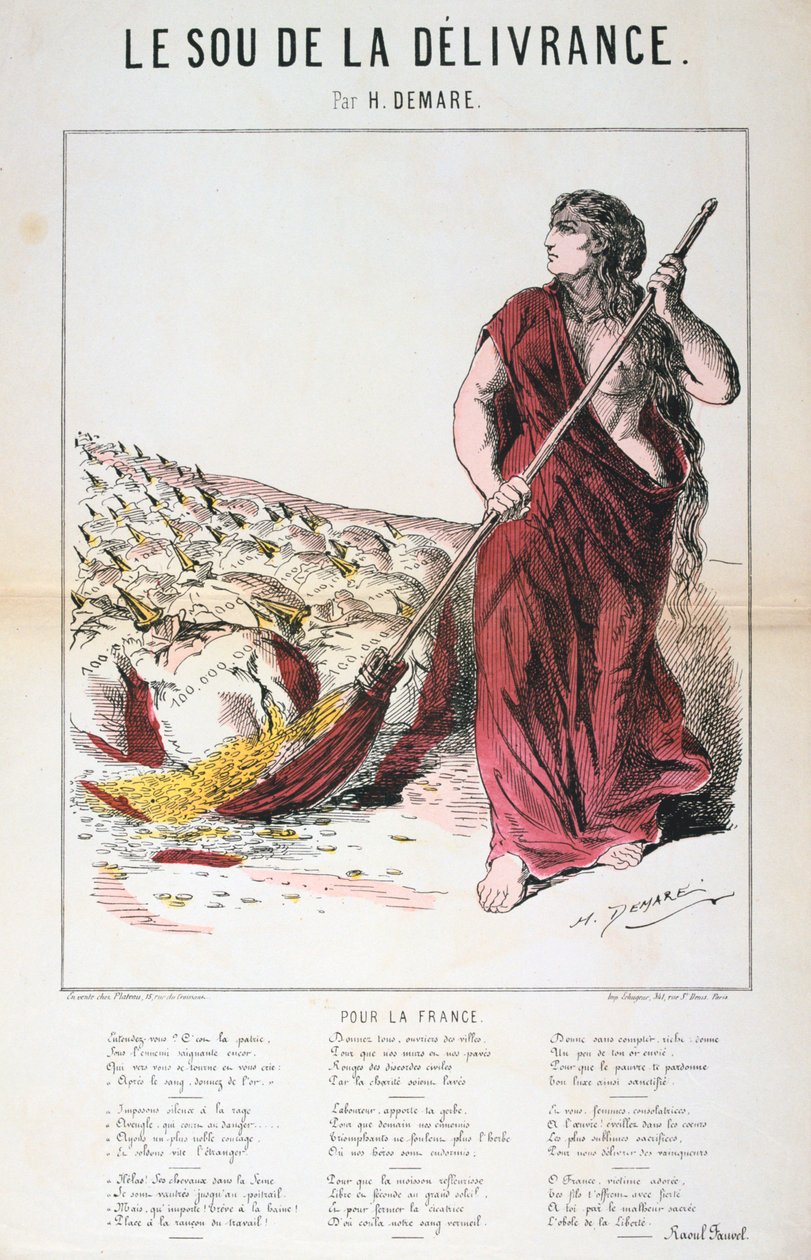Le Sou de la Delivrance karikatyr och sångblad, fransk-preussiska kriget, 1870-1871 av Unbekannt