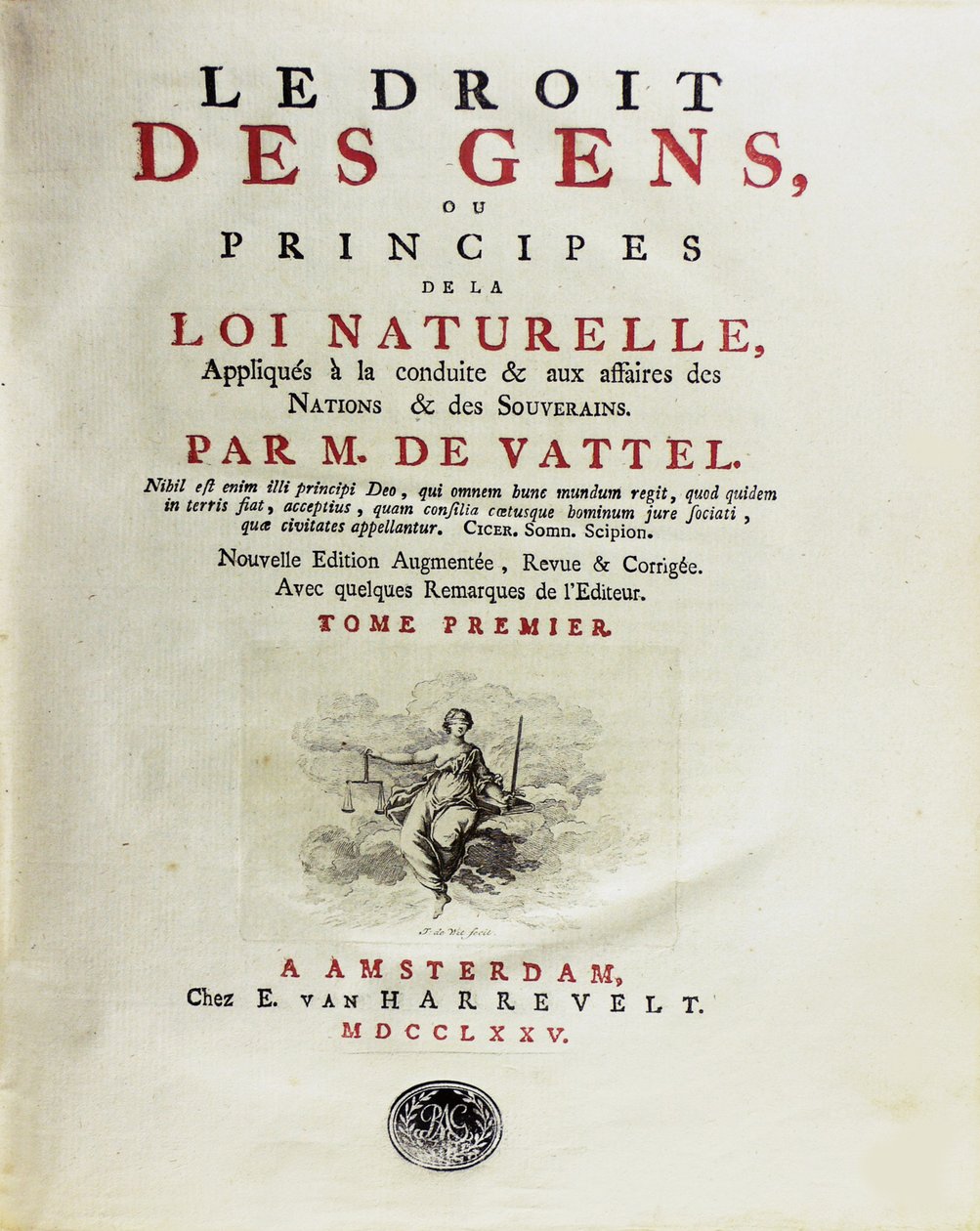 Nationernas lag, eller principer för naturlag, tillämpad på uppförande, 1775. av Unbekannt