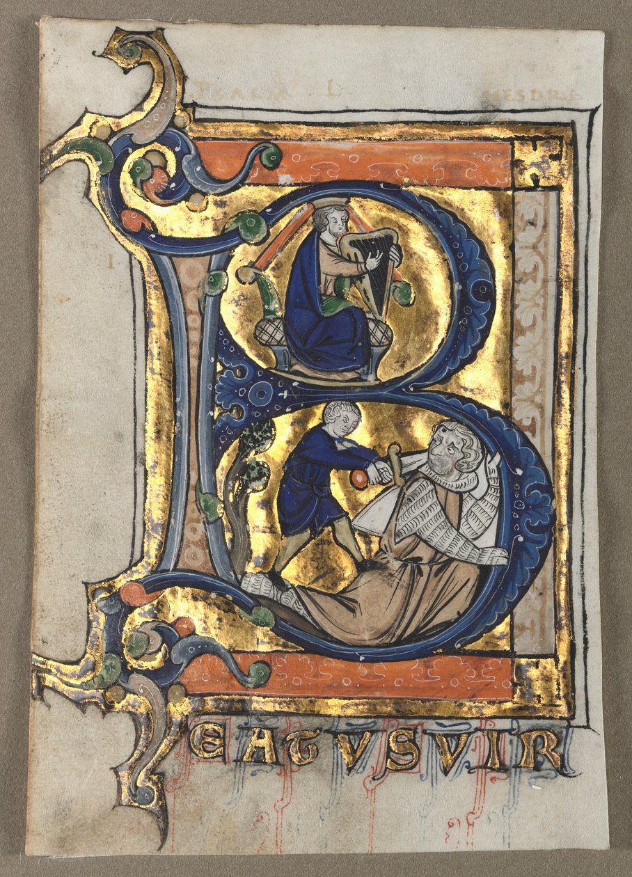 Blad utskuret från en psalter: Initial B med kung David, ca. 1260. av Unbekannt