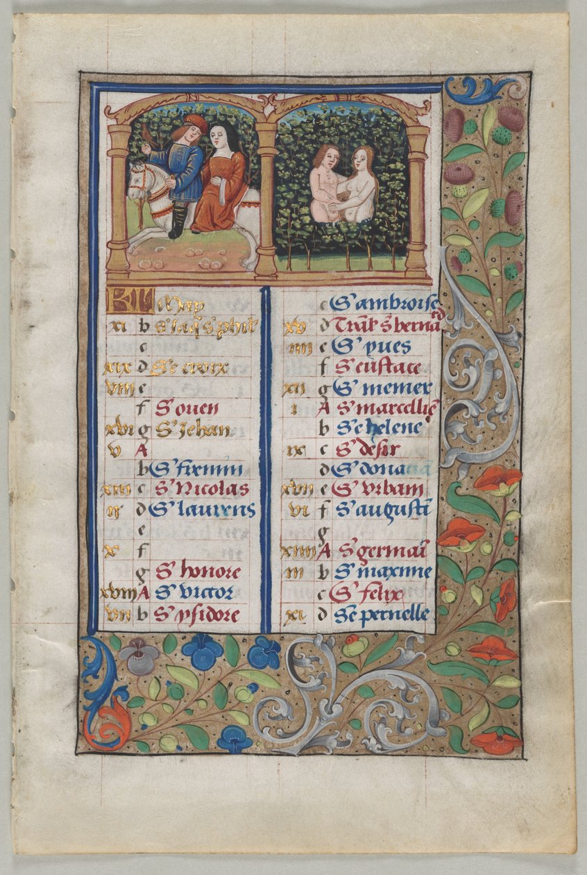 Blad från en timbok: Kalendersida för maj recto, c. 1510. av Unbekannt