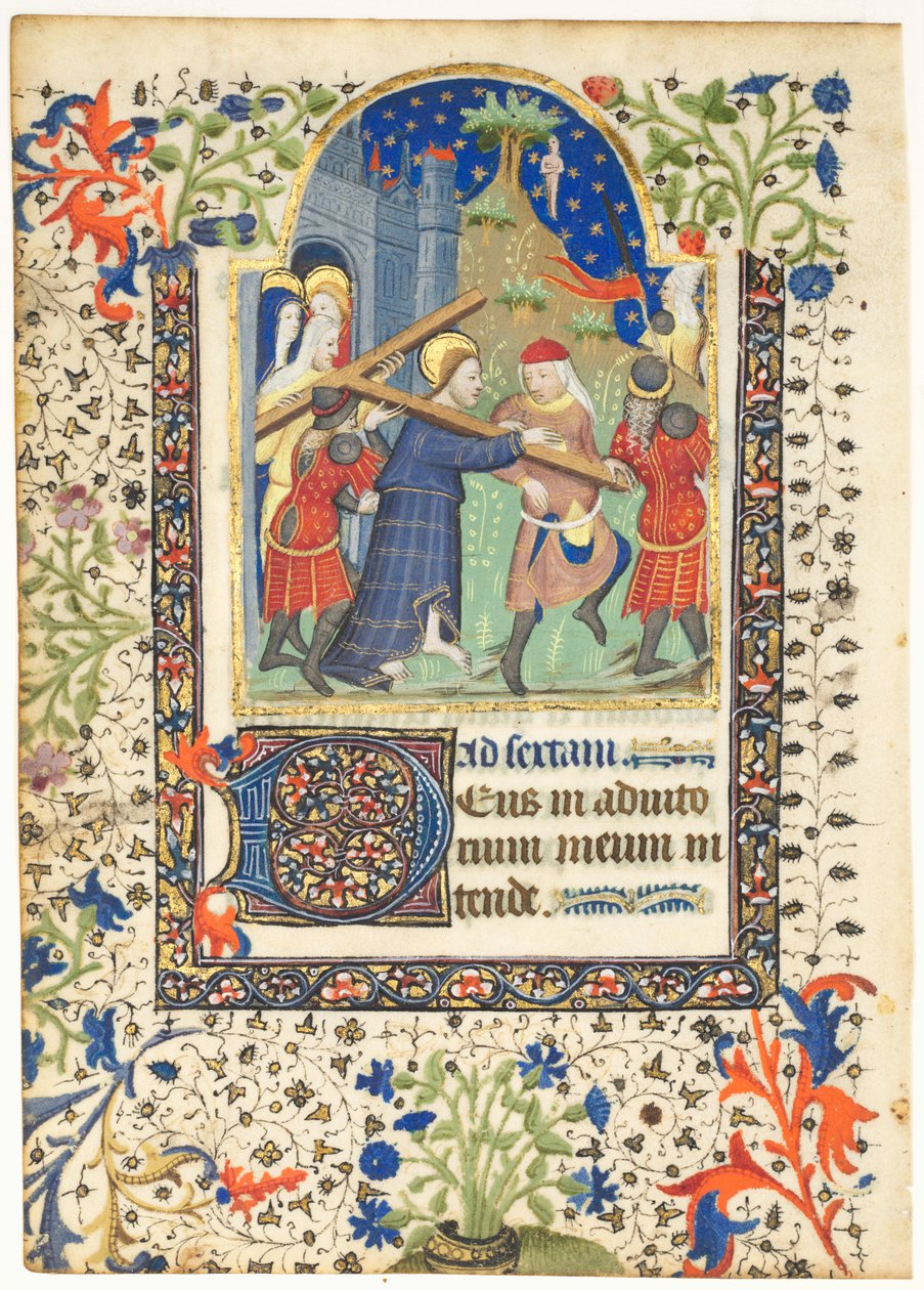 Blad från en timbok: Kristus som bär korset Sext, Hours of the Cross, ca. 1410-1420. av Unbekannt