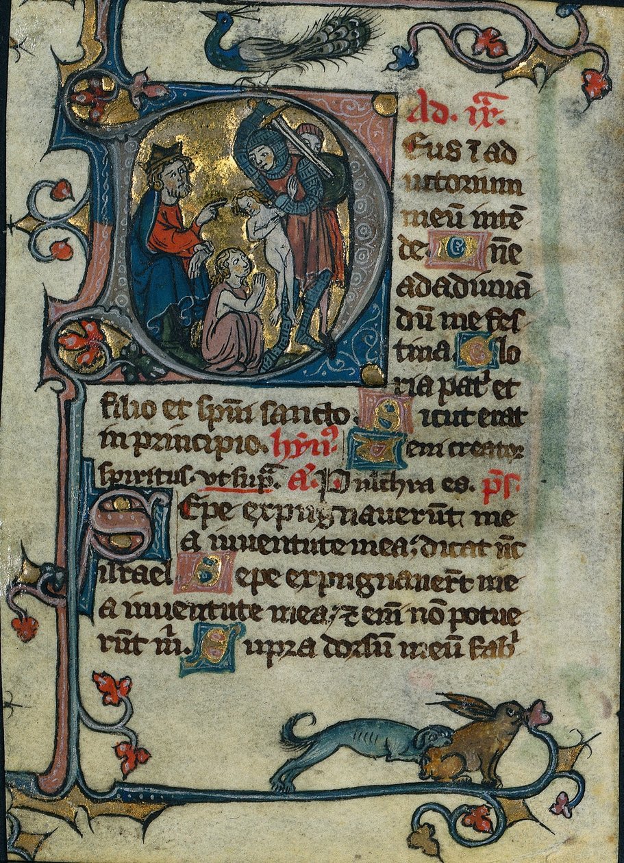 Leaf from a Book of Hours: Initial D: Massacre of the Innocents 1 av 2 utskurna löv, tidigt 1300-tal av Unbekannt