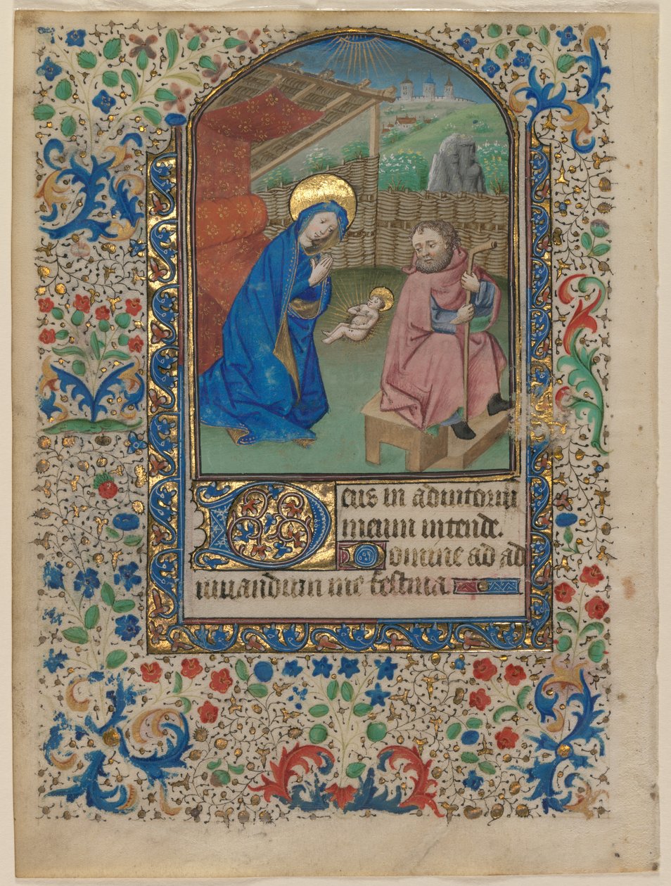 Leaf from a Book of Hours: The Nativity recto and Text verso, ca. 1430. av Unbekannt