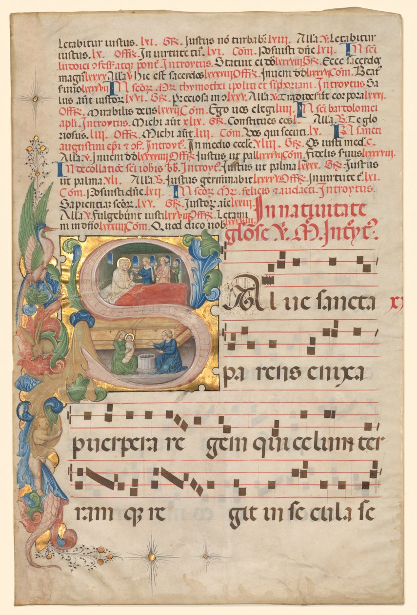 Leaf from a Gradual: Historiated Initial S[alve Sancta Parens]..., ca. 1420-1450. av Unbekannt