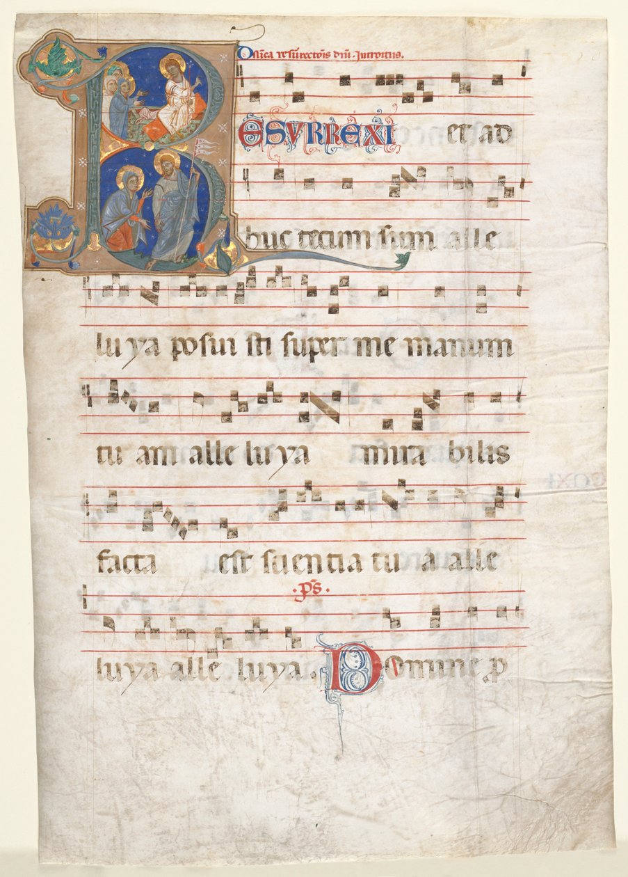 Leaf from a Gradual: Initial R med Three Marys at the Tomb och Noli me Tangere, ca. 1270-130 av Unbekannt