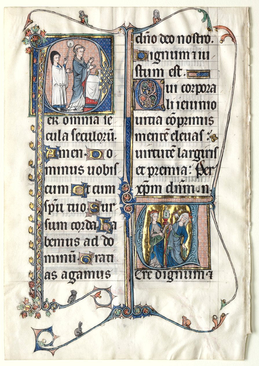Blad från ett missal med två historiska initialer: Initial P[er omnia centuries saeculi]..., ca. 1300 av Unbekannt