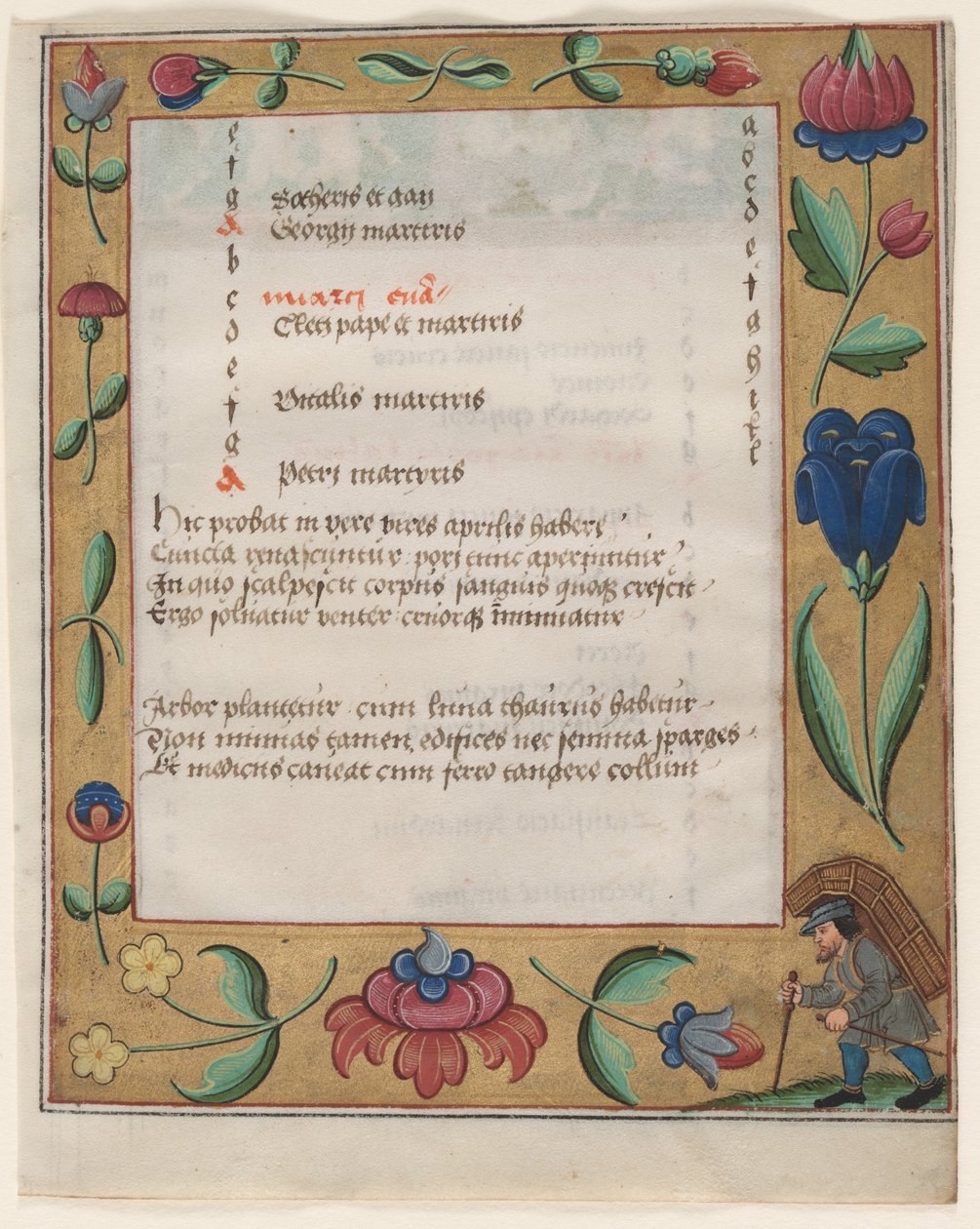 Blad från en psaltare och bönbok: Kalendersida med bondens recto, ca. 1524. av Unbekannt