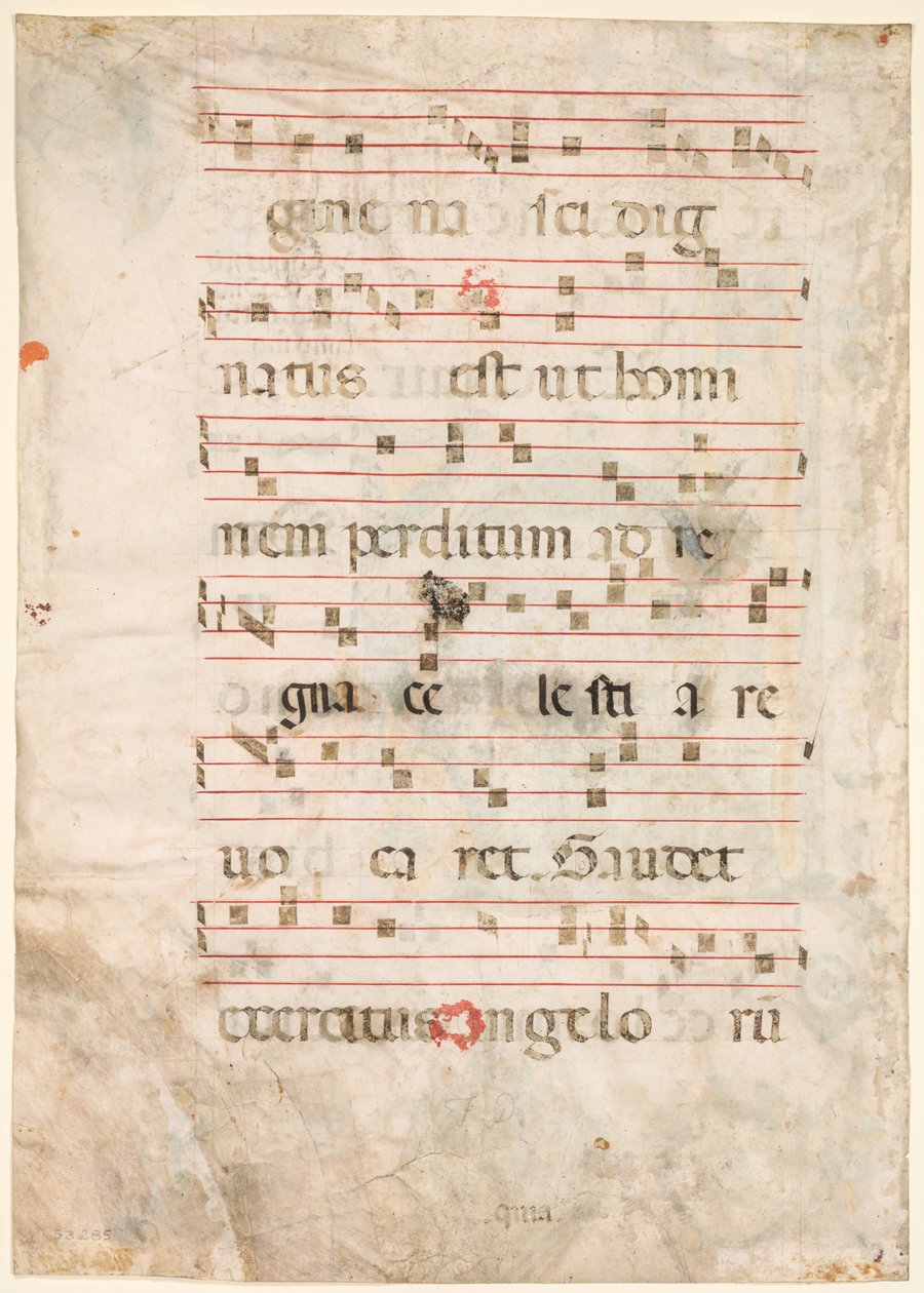 Leaf from an Antiphonary: Musik verso, tidigt 1300-tal. av Unbekannt