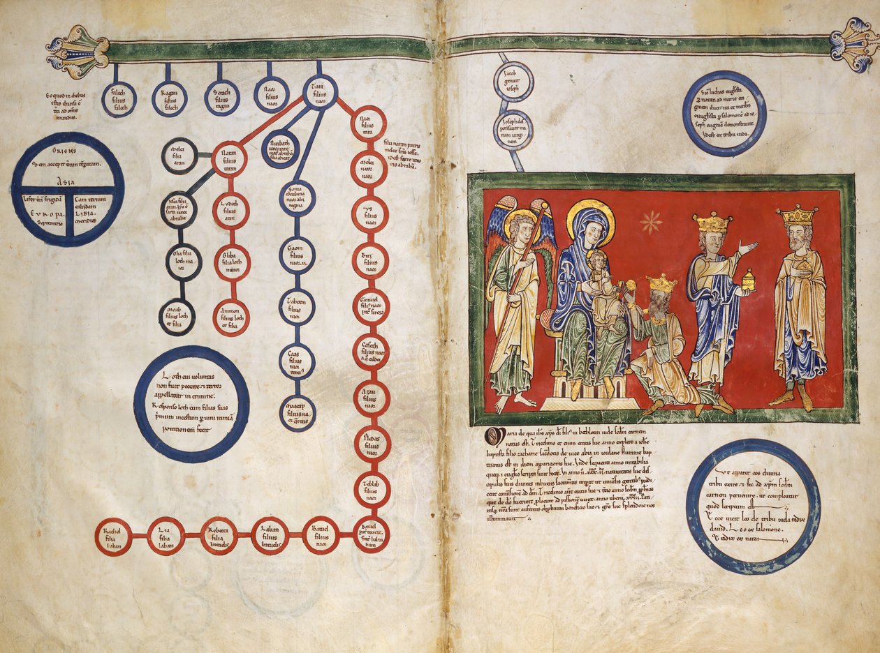 Blad från ett Beatusmanuskript: Bifolium med en del av Kristi Genealogi...ca. 1180. av Unbekannt