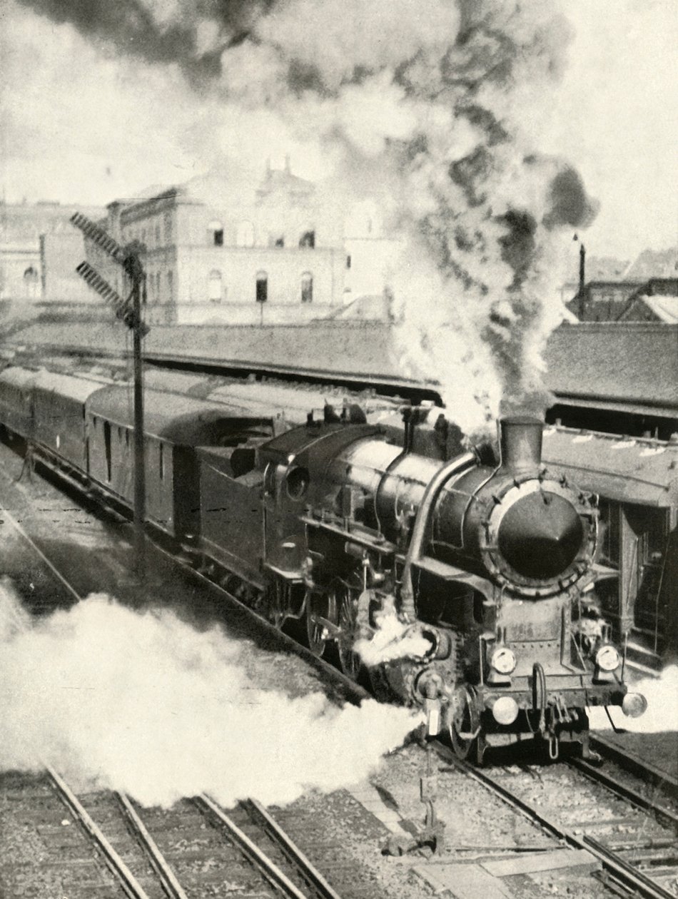 Lämnar Budapest. Ett snabbtåg avgår från Centralstationen, 1935-36. av Unbekannt