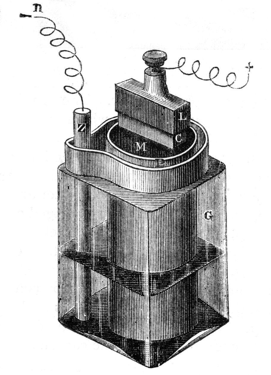 Leclanche wet cell, ett tidigt lagringsbatteri, 1887 av Unbekannt
