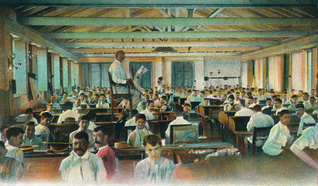 Lektorläsning för cigarrrullar, Cigarrfabriken, Havanna, Kuba, 1910-talet av Unbekannt