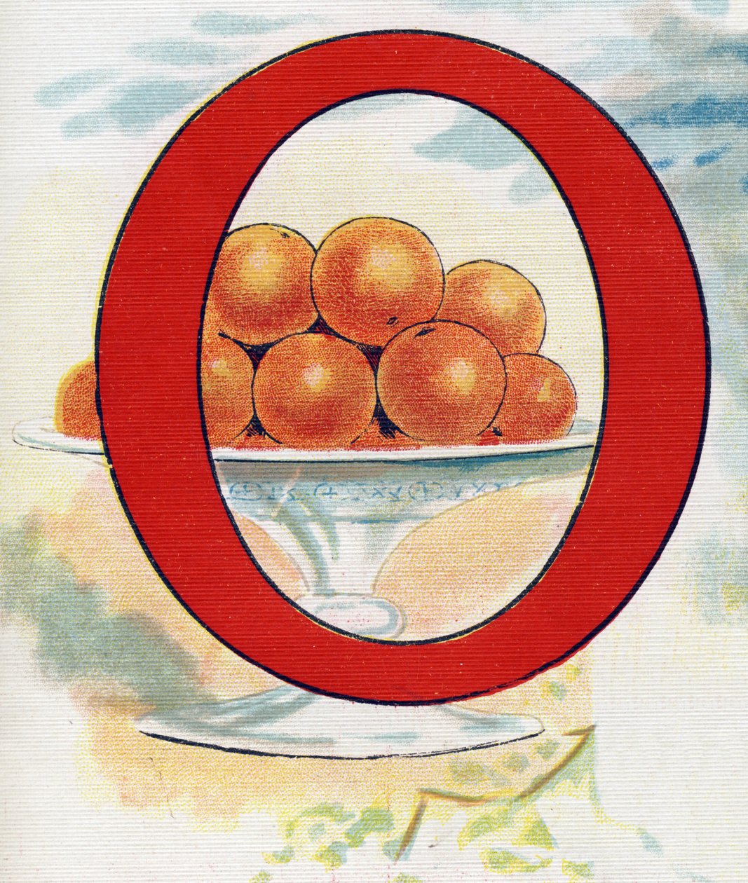 Bokstaven O: apelsiner. Gravyr i "ABC L