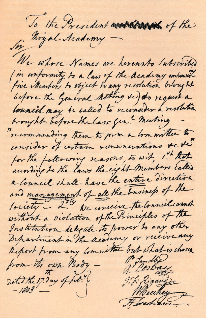 Brev till Benjamin West, president för Royal Academy, 1803 1904 av Unbekannt
