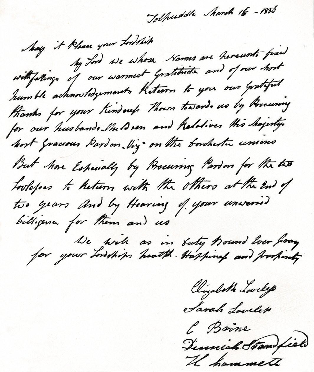 Brev skrivet till inrikesminister John Russell 1792-1878 av fruarna till Tolpuddle-martyrerna, av Unbekannt