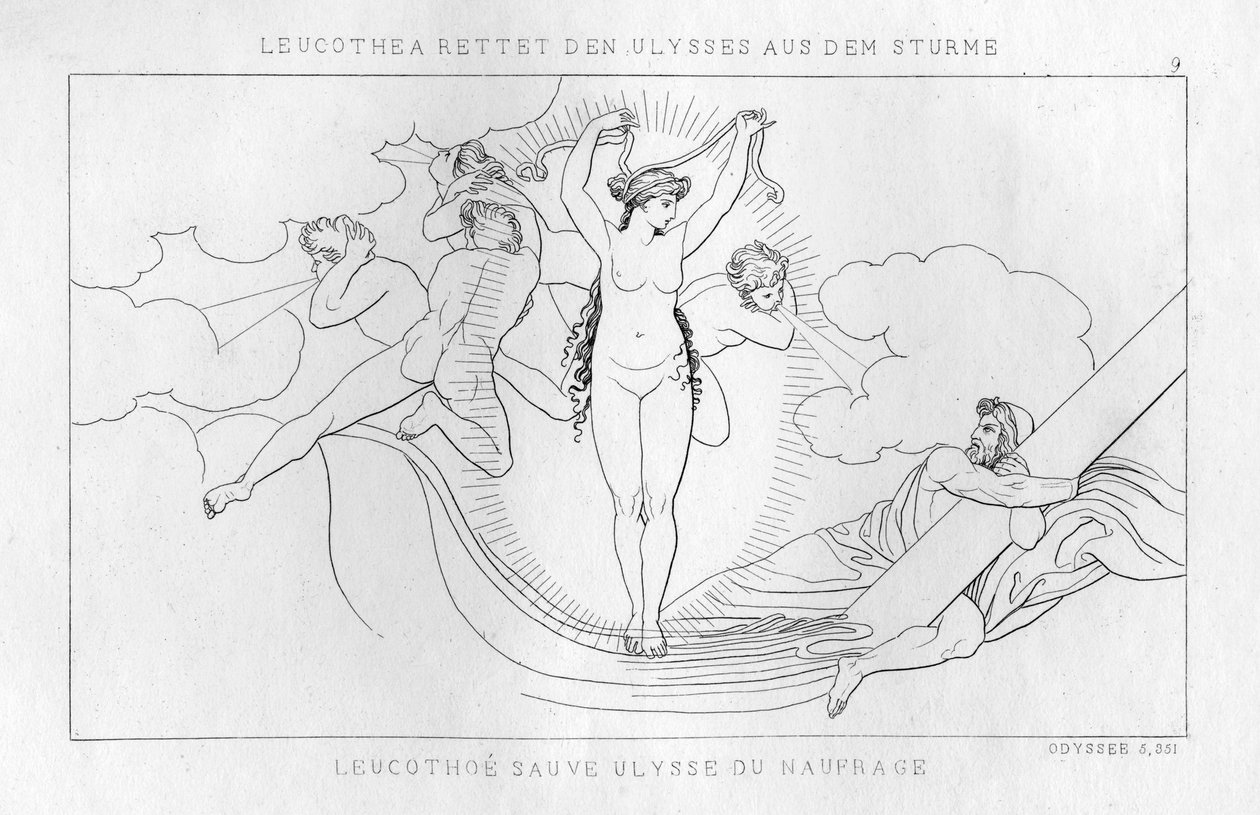 Leucothea, havets gudom, räddar Odysseus i stormen, c1833 av Unbekannt