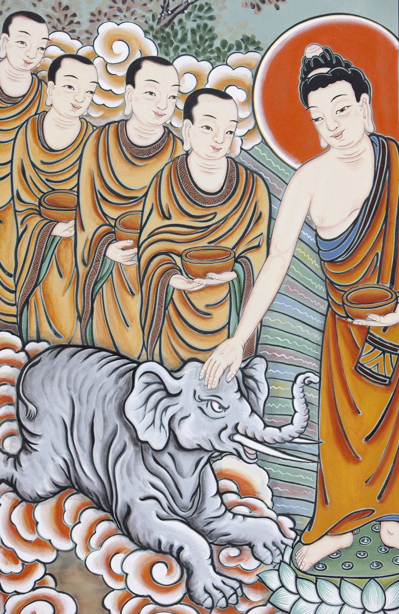 Buddhas liv som tämjer en elefant, Seoul, Coree du Sud av Unbekannt
