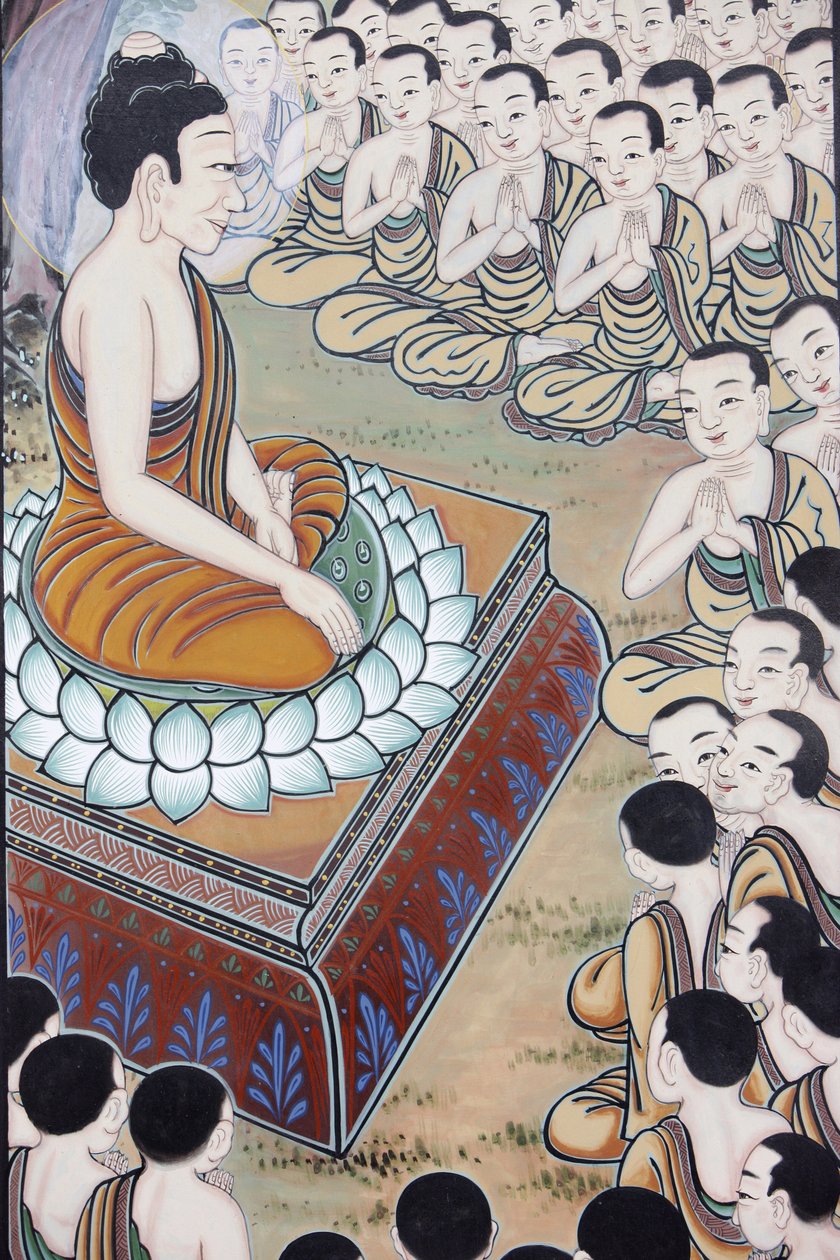 Buddhas liv Buddha fick många anhängare Vid ett tillfälle samlades 1250 munkar spontant för att höra hans undervisning (Denna dag firas som en helgdag i buddhistiska länder.), Seoul, Coree du Sud av Unbekannt