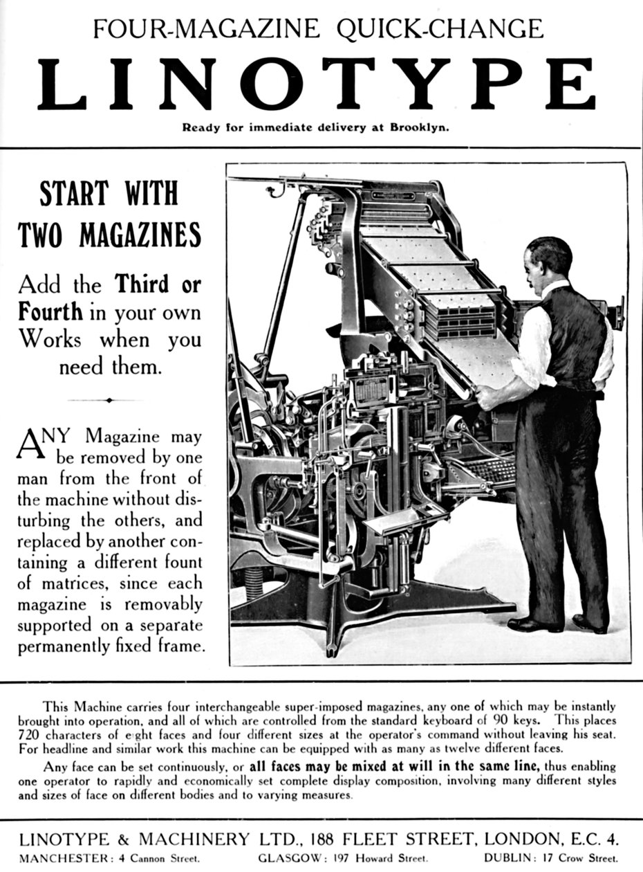 Annons för Linotype & Machinery Ltd., 1919 av Unbekannt