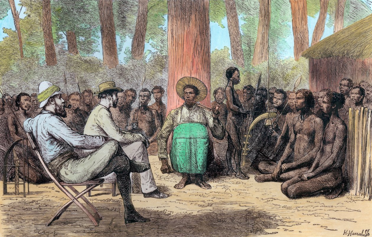 Löjtnant Verney Lovett Cameron mottagning av Katende, 1800-talet av Unbekannt