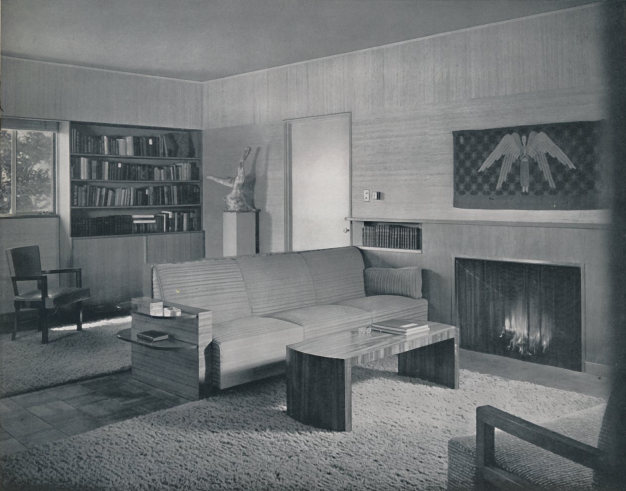Vardagsrum designat av Honor Easton och Alyne Whalen i ett hus i Los Angeles, 1942 av Unbekannt