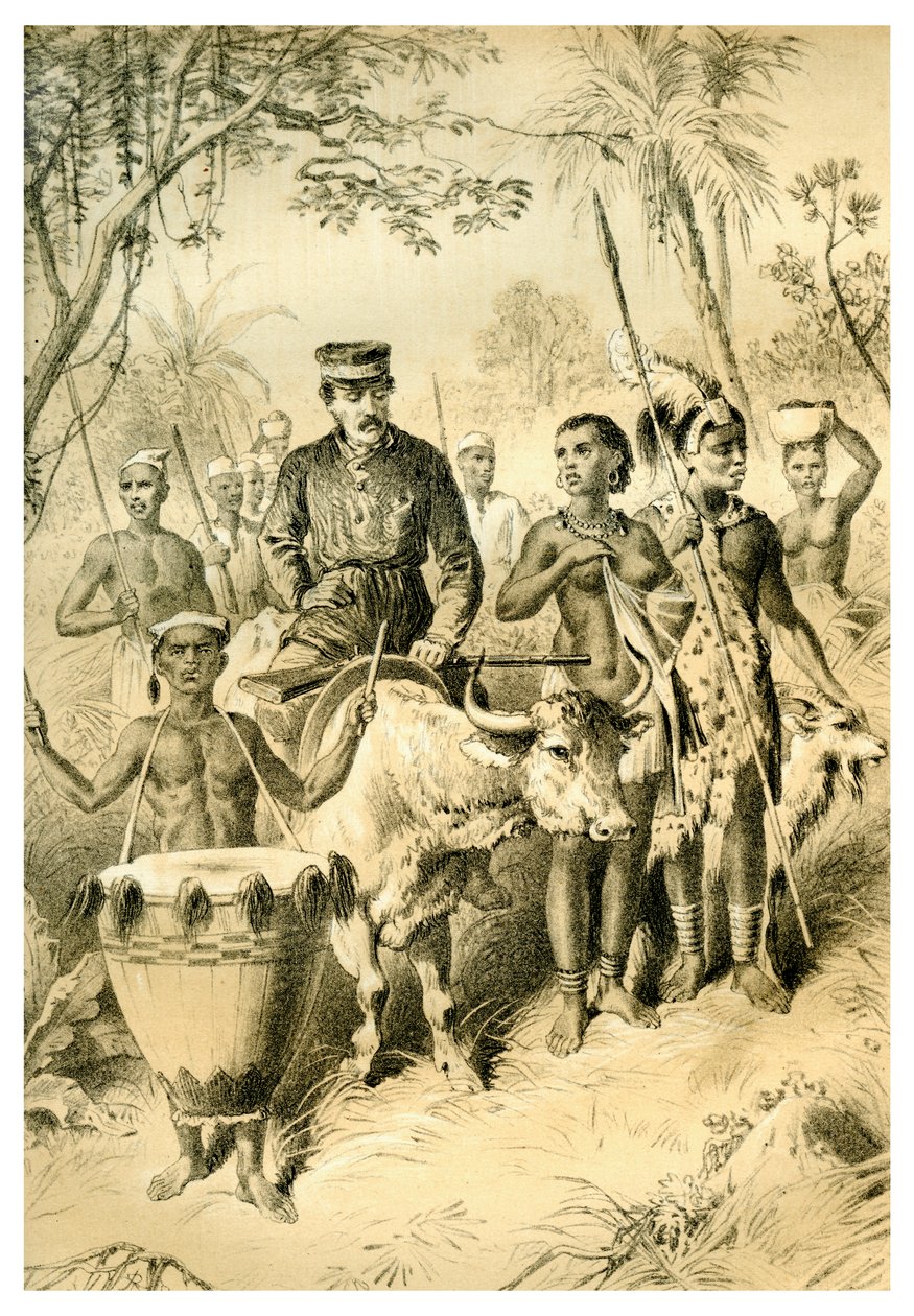 Livingstone svag från feber eskorterad till Shintes Town, c1854 1883 av Unbekannt