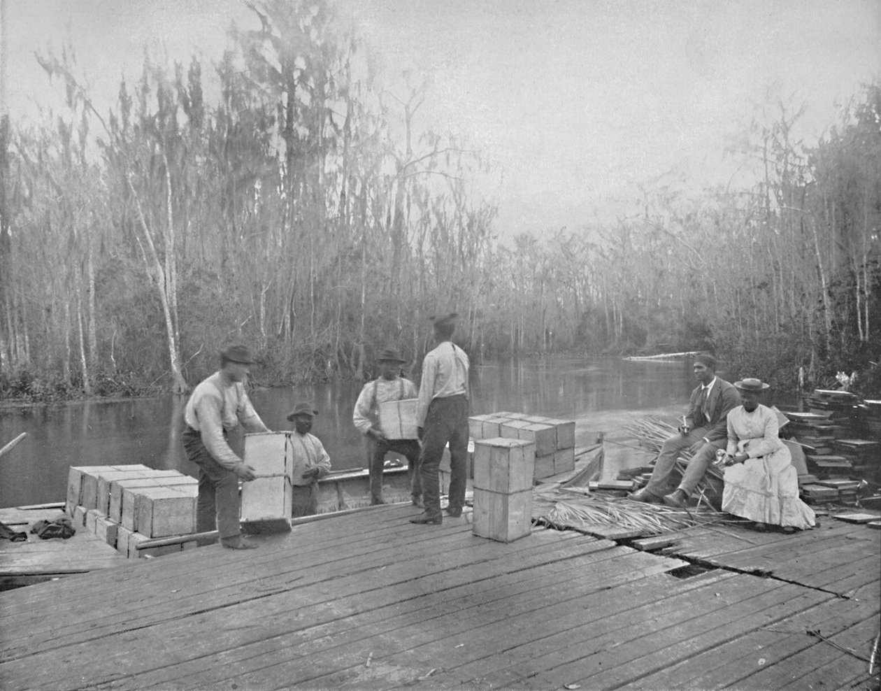 Laddar apelsiner på Ocklawaha River, Florida, c1897. av Unbekannt