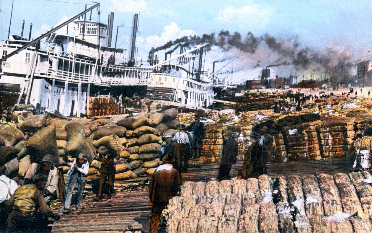 Lastar bomull på ett skepp, Memphis, Tennessee, USA, c1900-talet av Unbekannt