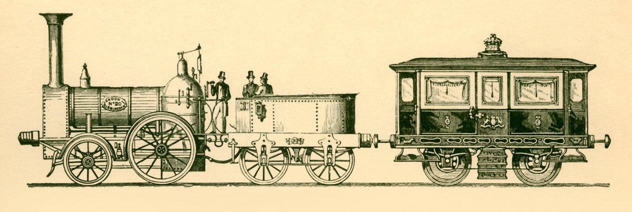 Lokomotiv och Royal Saloon, London och Birmingham Railway, 1843, 1930. av Unbekannt