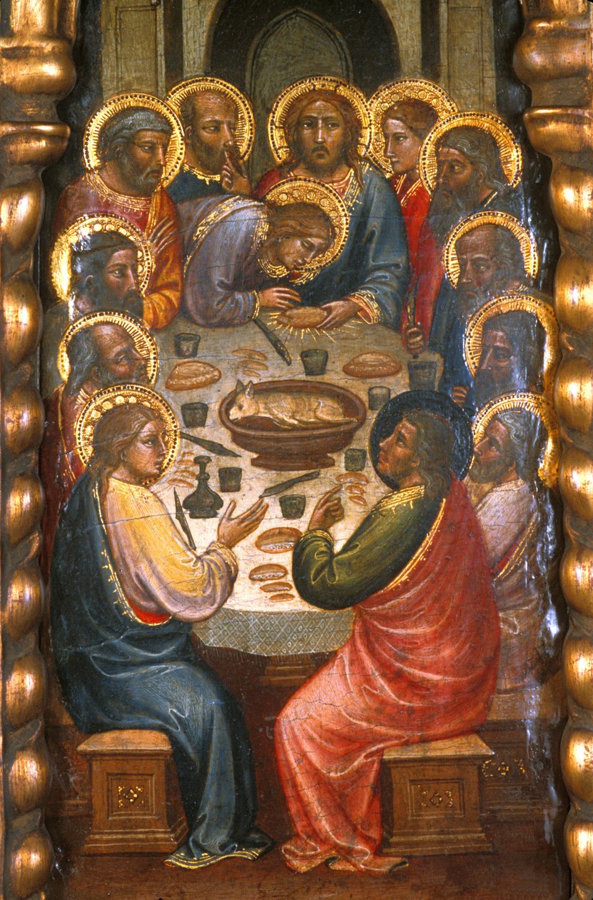 Loire Atlantic N* 089 - Nantes/Museum of Fine Arts - "The Dinner"" av Mariotto di Nardo (död 1424) - Primitiv italienska på 1300-talet av Unbekannt