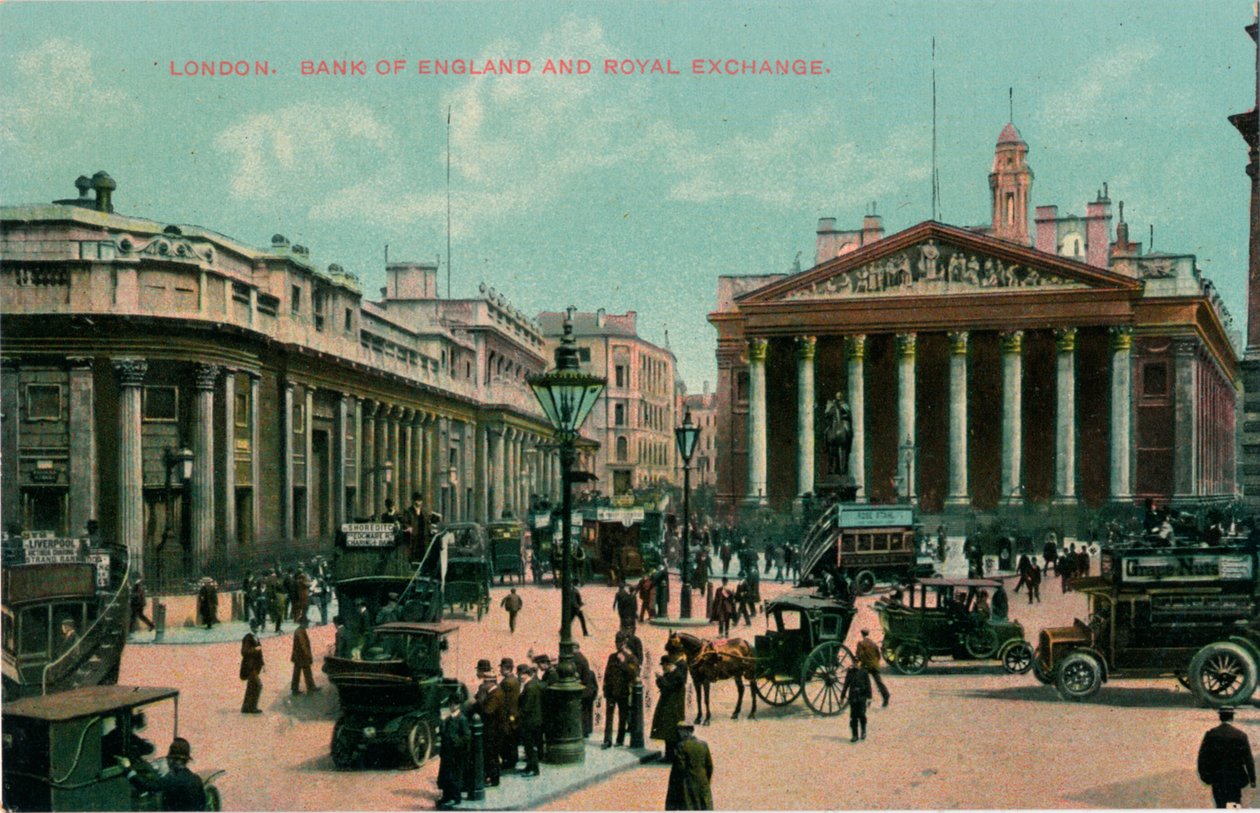 London, Bank of England och Royal Exchange, c1910 av Unbekannt