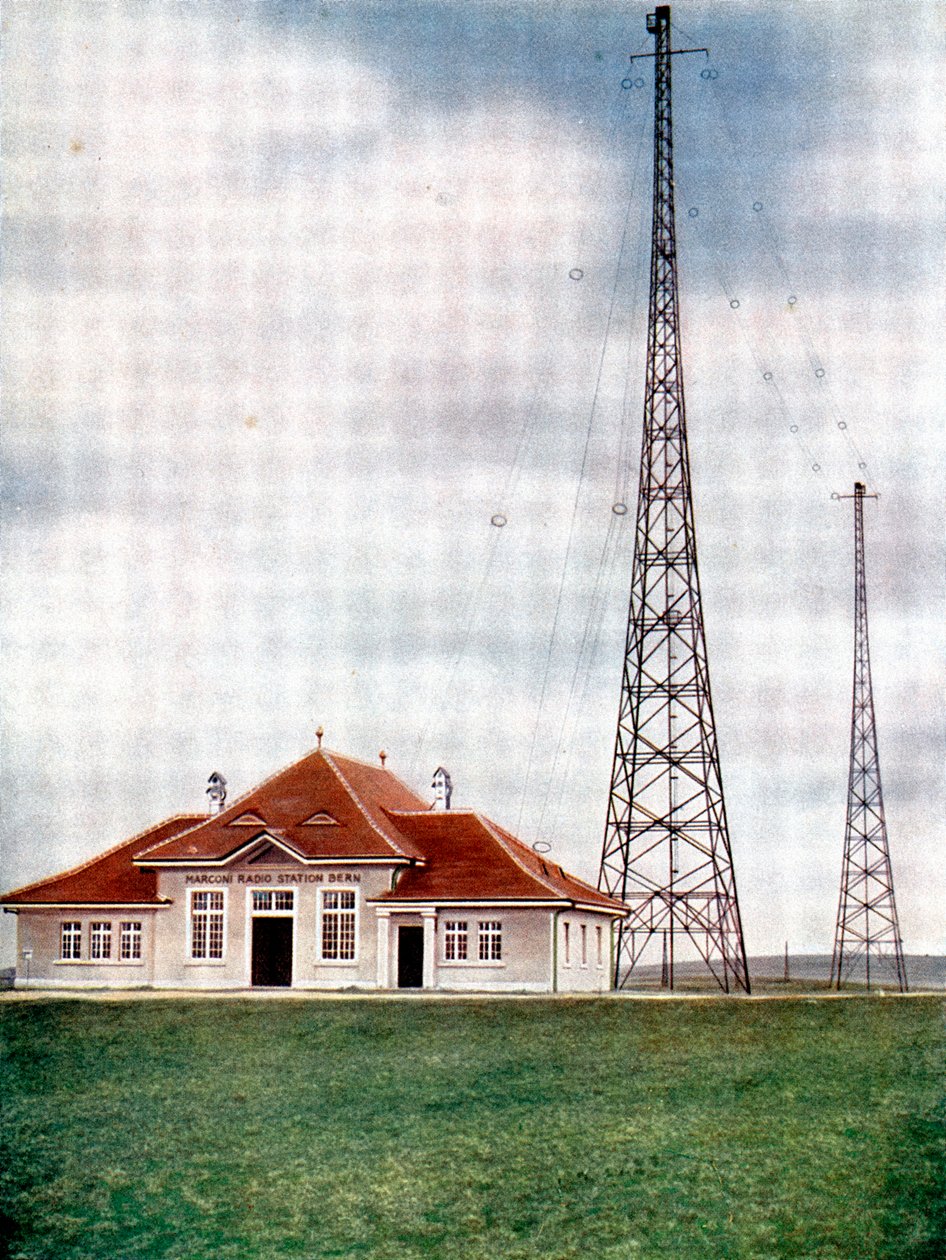 Långvågssändarmaster vid en Marconi-radiostation i Bern, Schweiz, c1925 av Unbekannt