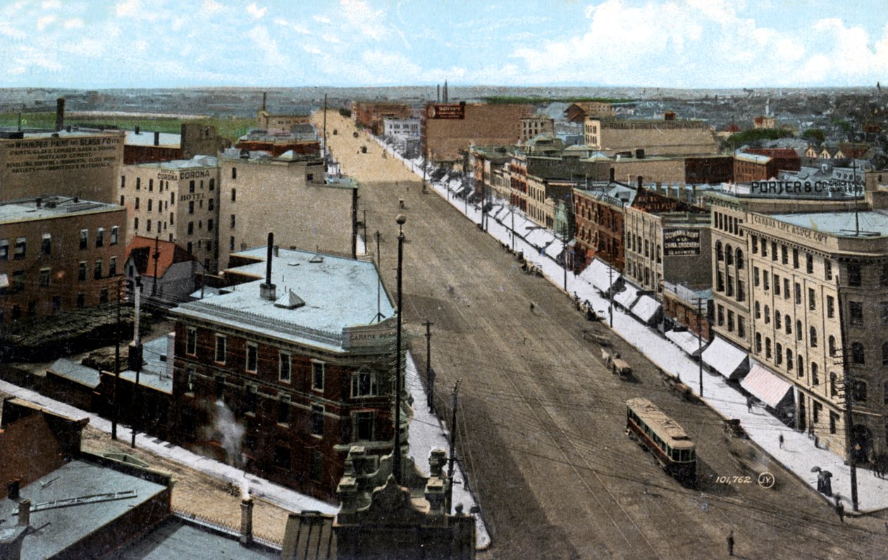 Tittar norrut längs Main Street, Winnipeg. Manitoba, Kanada, ca 1900-talet av Unbekannt
