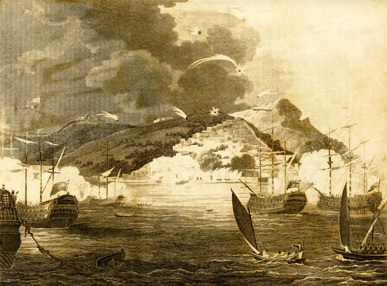 Lord Exmouths flotta bombarderar staden Alger, 1816. av Unbekannt