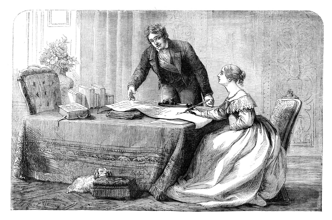 Lord Melbourne 1779-1848 instruerar en ung drottning Victoria 1819-1901, 1837 c1895 av Unbekannt