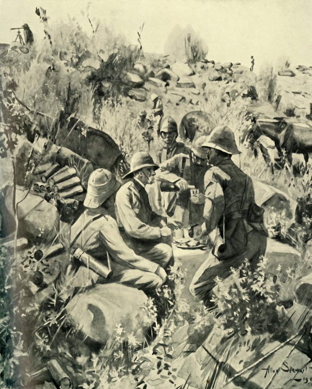 Lord Roberts och personal vid Lunch on the Veldt, 1901. av Unbekannt