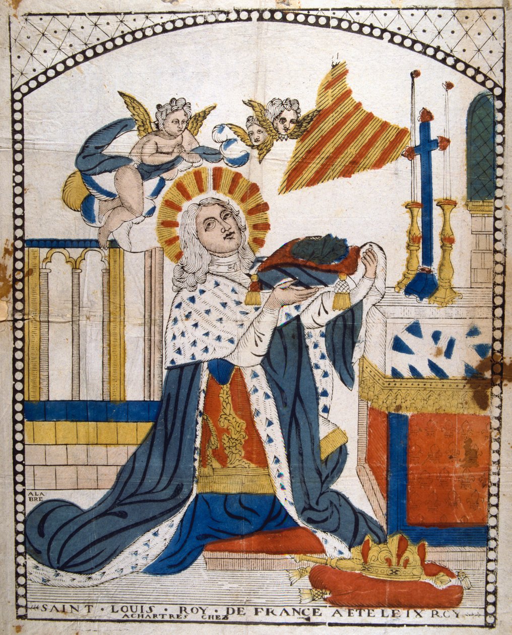 Ludvig IX, kung av Frankrike, i Chartres katedral i sina kröningskläder, 1226 1800-talet av Unbekannt