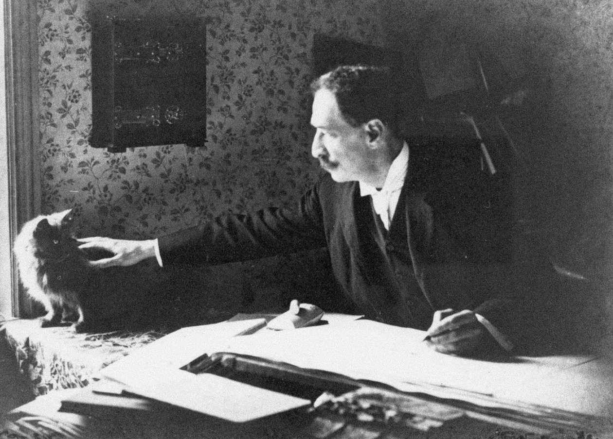 Louis Wain vid hans ritbord, 1890-talet av Unbekannt