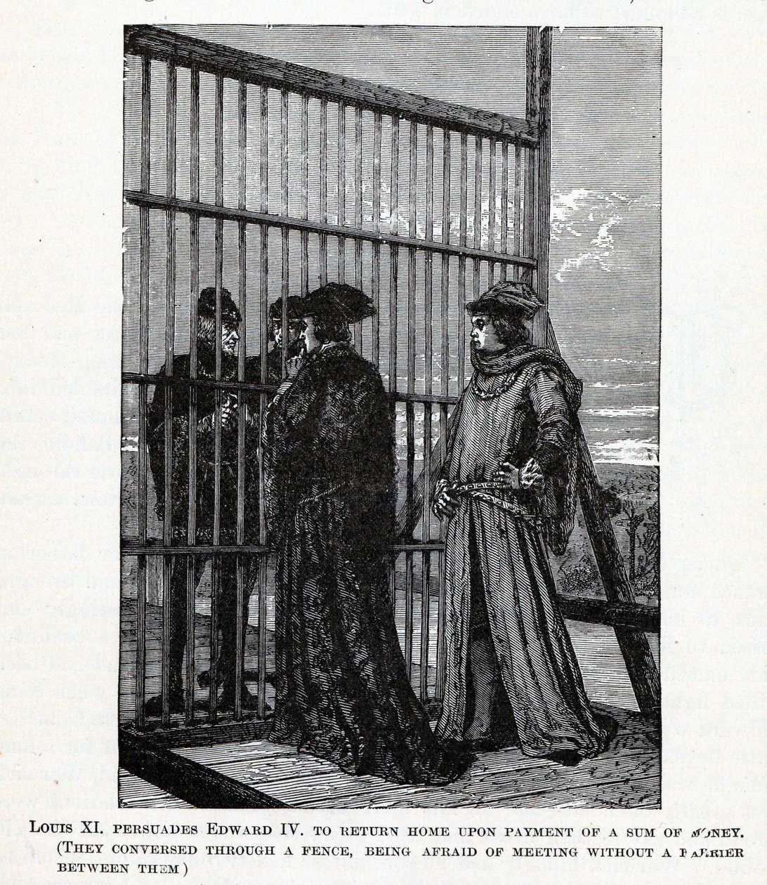 Ludvig XI övertalar Edward IV att återvända hem med en summa pengar, 1882 av Unbekannt