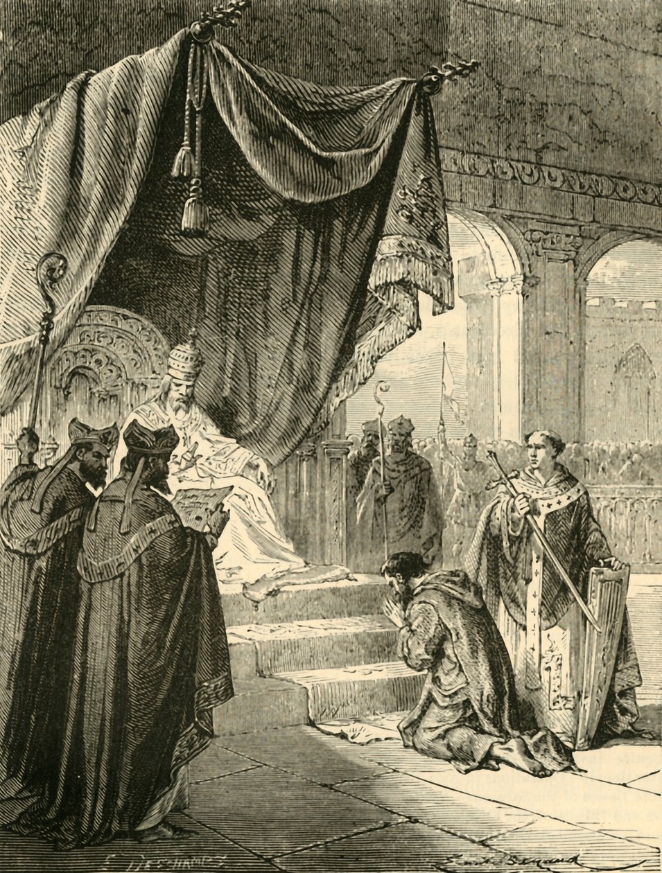 Ludvig den fromme gör botgöring för behandling av sin brorson Bernard, c818, 1890. av Unbekannt