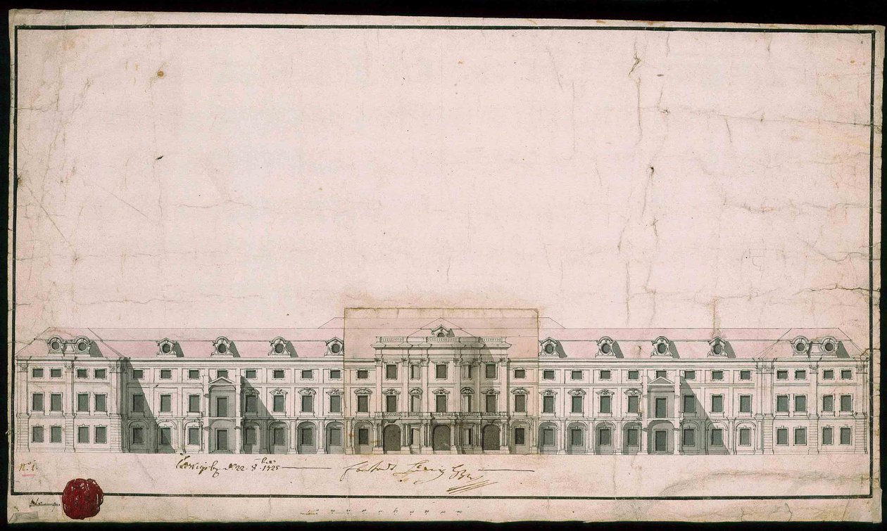 Ludwigsburg Palace. Fasadutformning av norra flygeln av Unbekannt