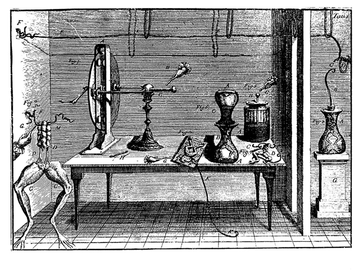 Luigi Galvanis experimenterar med elektricitet, 1791 av Unbekannt