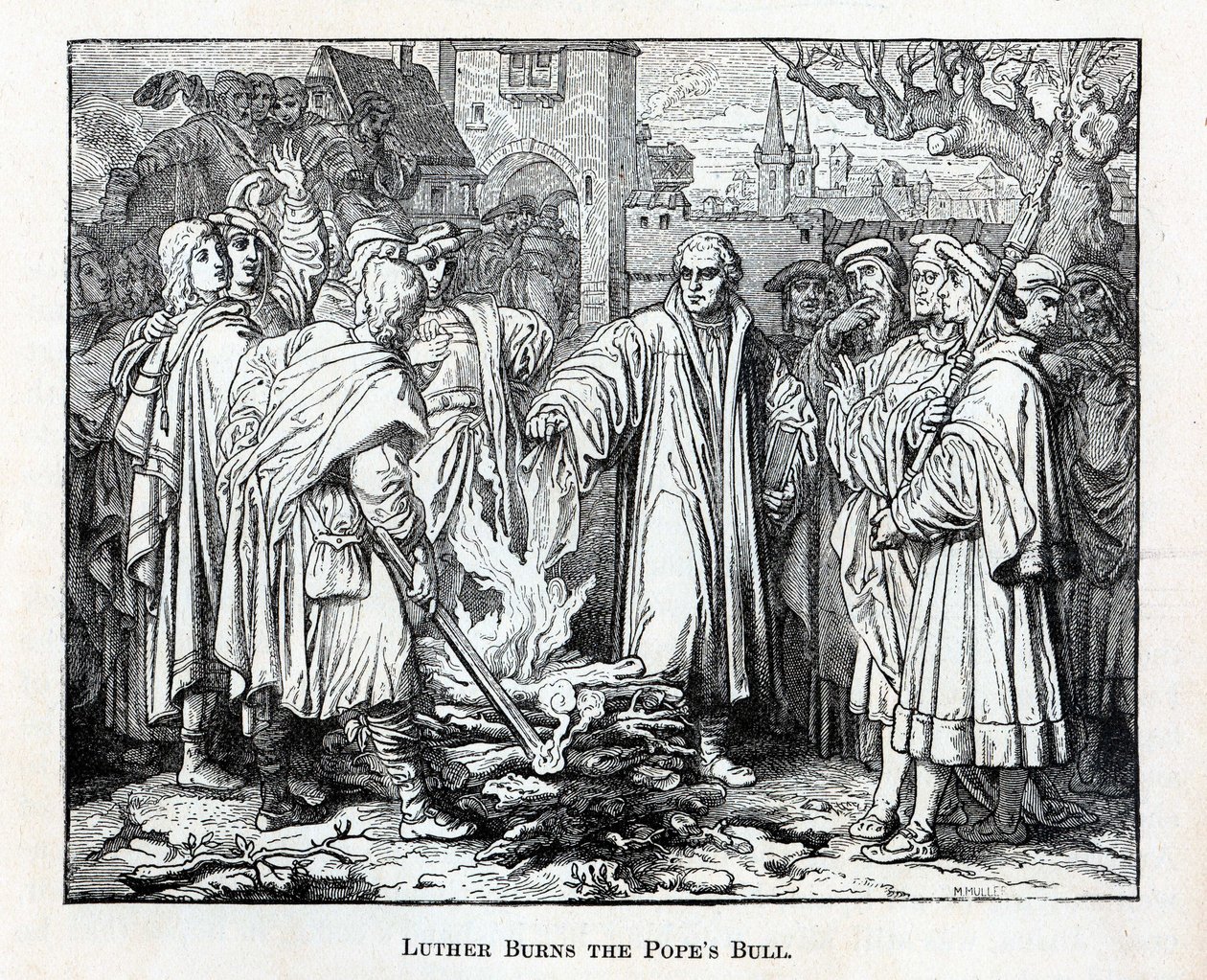 Luther bränner påvens tjur, 1882 av Unbekannt