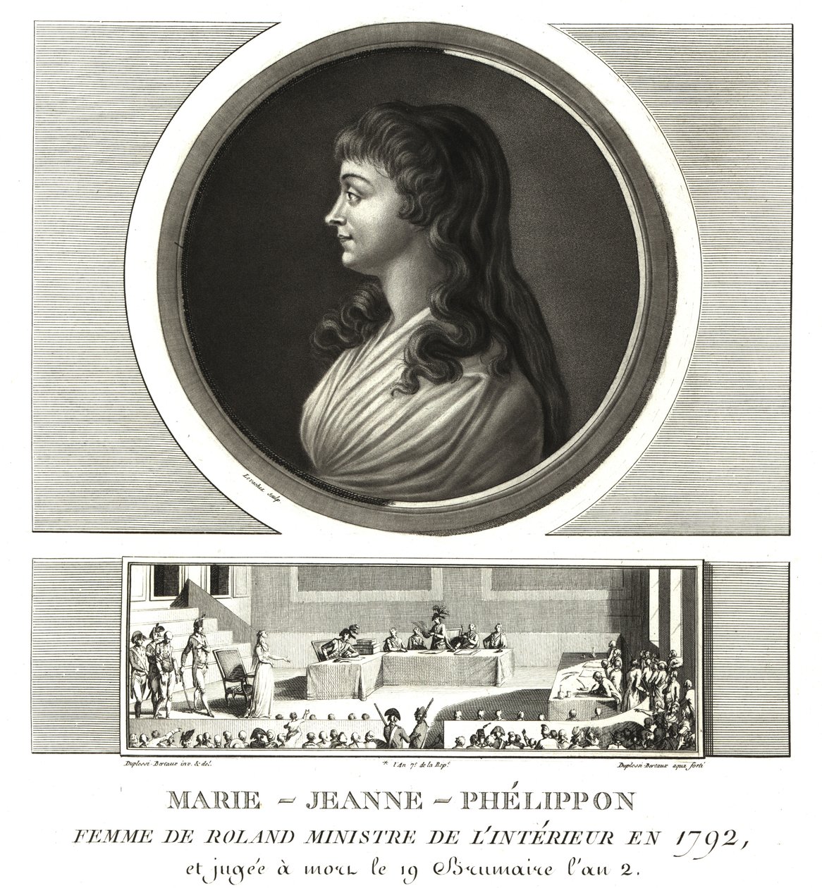 Madame Roland eller Marie-Jeanne Phelippon (1754-1793), Girondist, tillsammans med sin man Jean-Marie Roland de la Platiere av Unbekannt