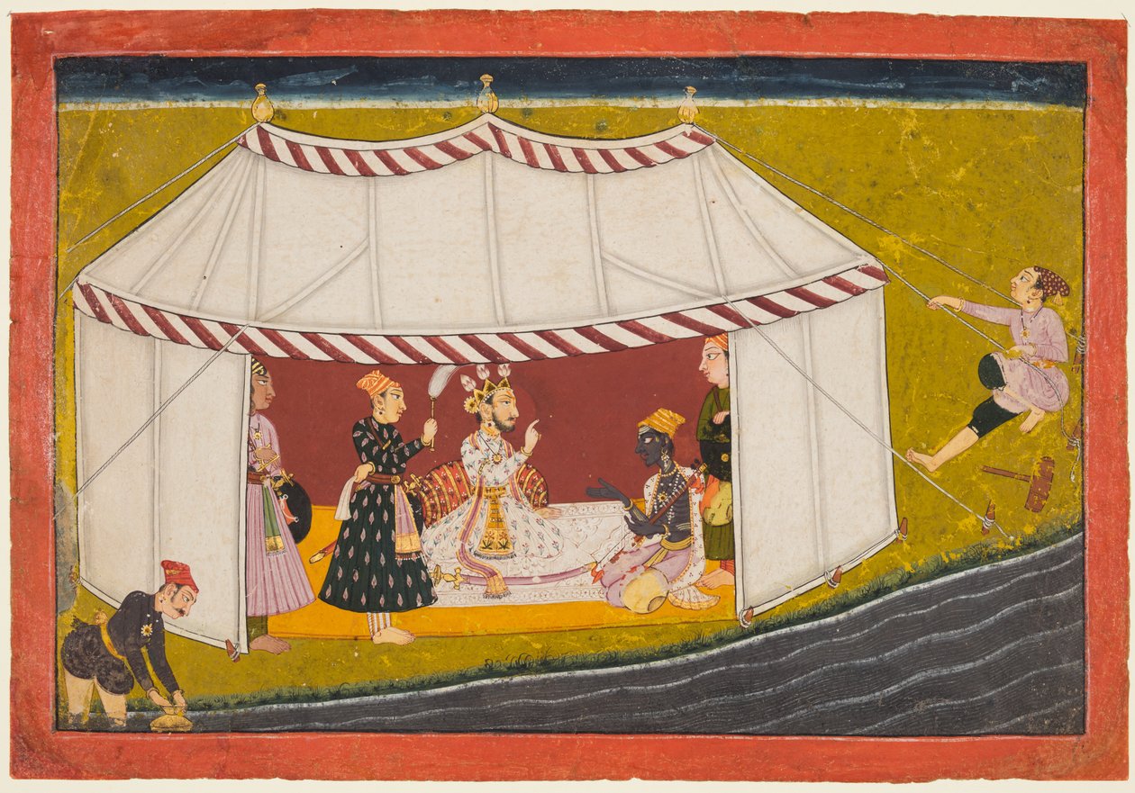 Madhava i ett tält framför en linjal, från en Madhavanala Kamakandala-serie, ca. 1700. av Unbekannt