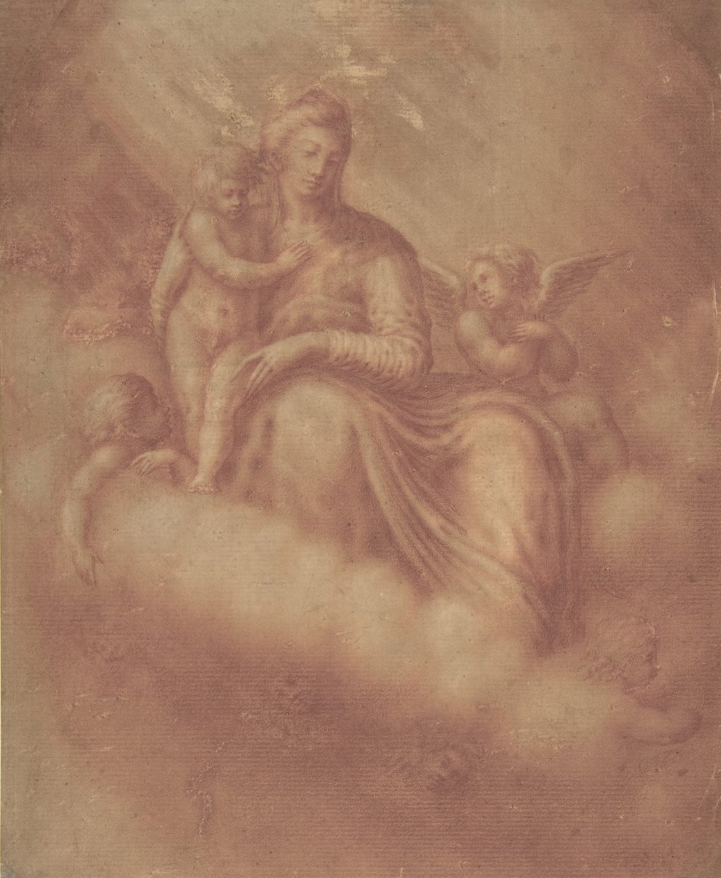 Madonna och barn bland molnen, 1500-talet. av Unbekannt