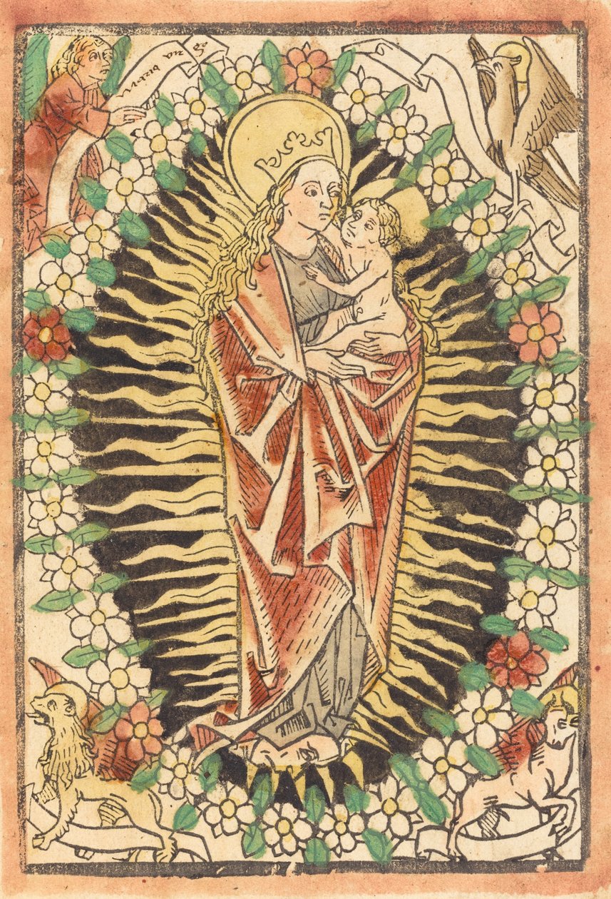 Madonna och barn i en rosenkrans, ca. 1480. av Unbekannt