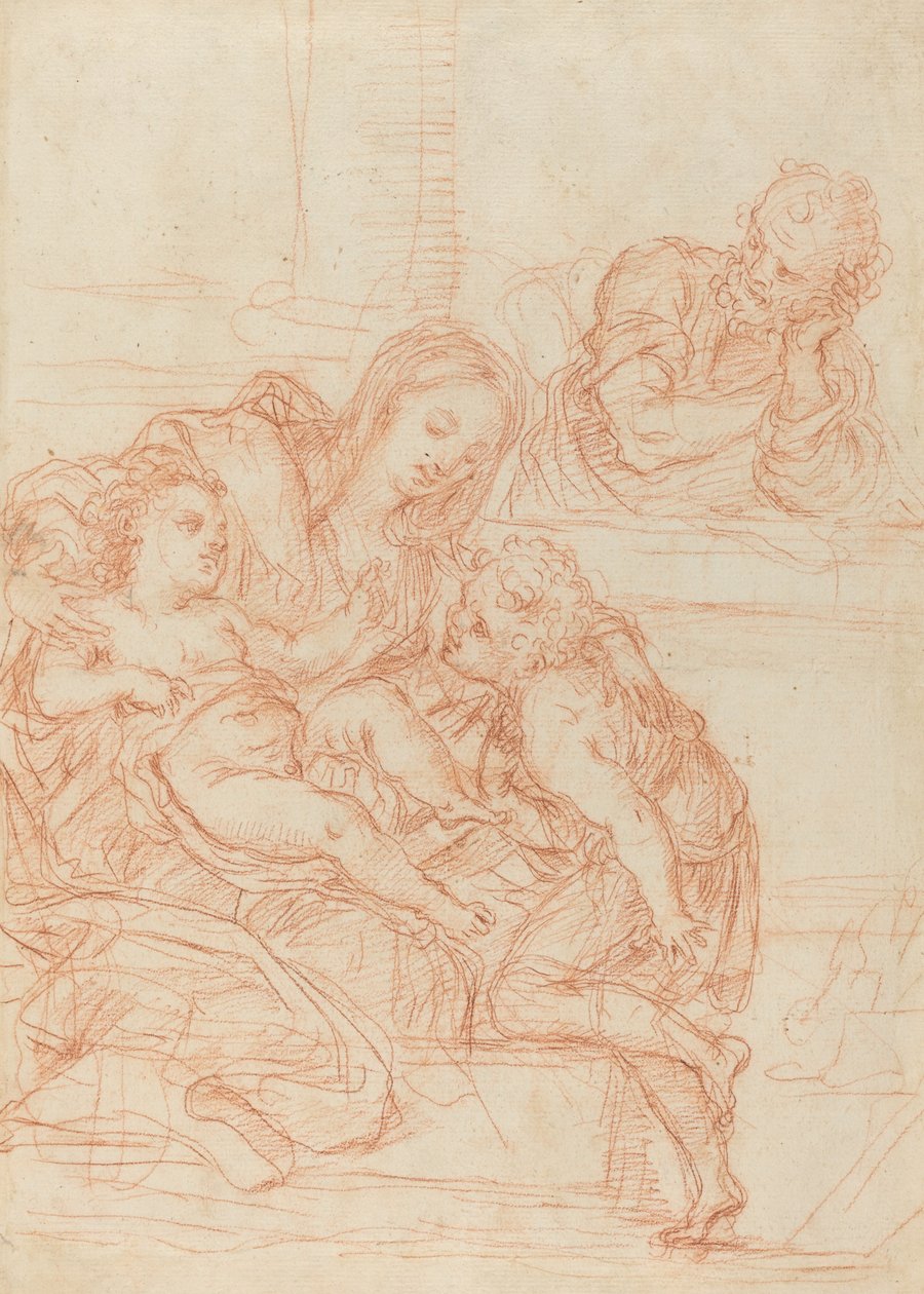 Madonna och barn med de heliga Johannes och Josef [recto], 1600-talet. av Unbekannt
