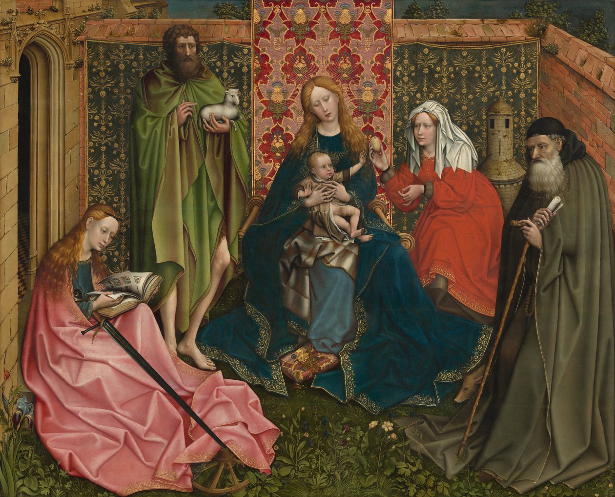 Madonna och barn med heliga i den inhägnade trädgården, ca. 14401460. av Unbekannt