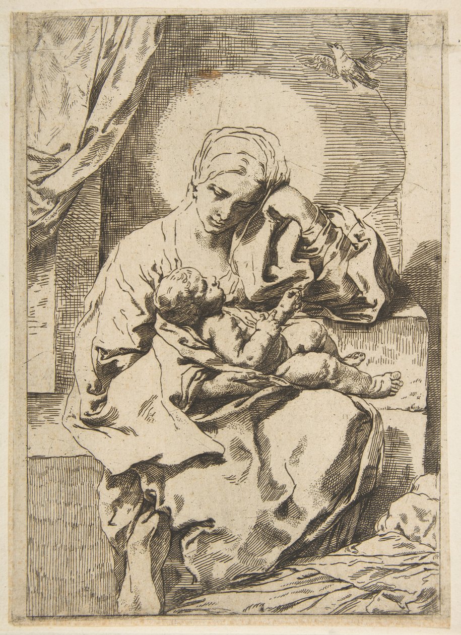 Madonna och barn med en fågel, kopia omvänt efter Cantarini, ca. 1635-1636 eller senare. av Unbekannt